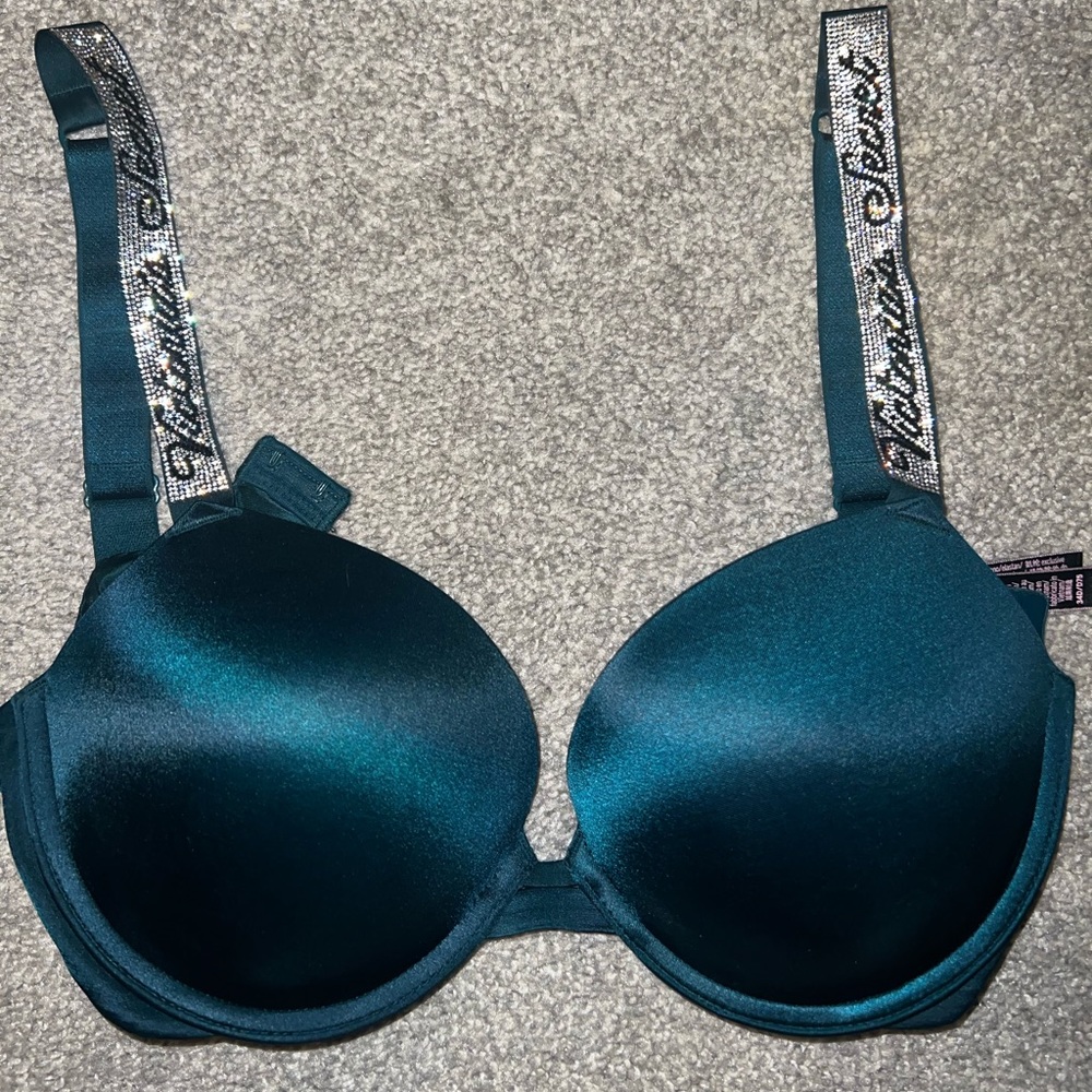 Victoria's Secret Bombshell Shine Rhinestone Strap Push Up Bra 34D with bottoms